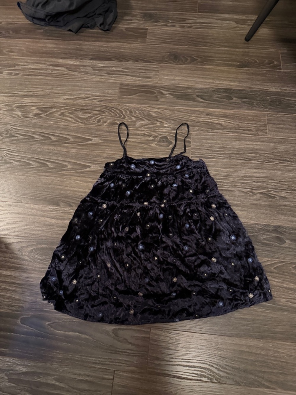 Kimchi Blue Black Velvet Mini Dress with Blue & Silver Embellishments